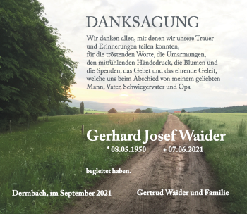 Traueranzeige von Gerhard Josef Waider von Südthüringer Presse
