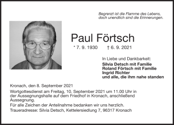 Traueranzeige von Paul Förtsch von Neue Presse Coburg