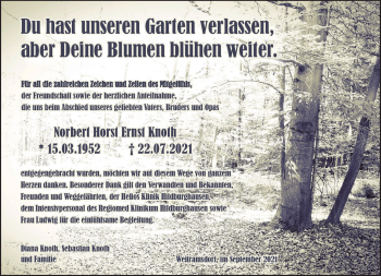 Traueranzeige von Norbert Horst Ernst Knoth von Südthüringer Presse