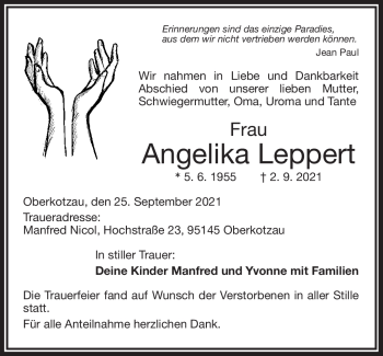 Traueranzeige von Angelika Leppert von Frankenpost