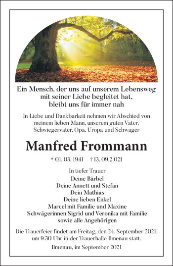 Traueranzeige von Manfred Frommann von Südthüringer Presse