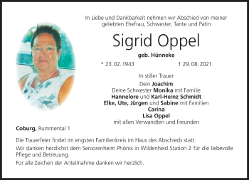 Traueranzeige von Sigrid Oppel von Neue Presse Coburg