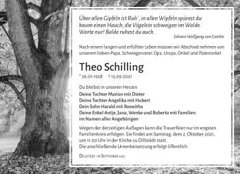 Traueranzeige von Theo Schilling von Südthüringer Presse