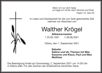Traueranzeige von Walther Krögel von Frankenpost