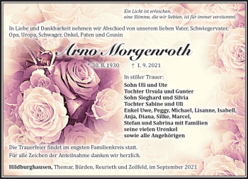 Traueranzeige von Arno Morgenroth von Südthüringer Presse