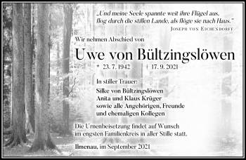 Traueranzeige von Uwe von Bültzingsköwen von Südthüringer Presse