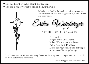 Traueranzeige von Erika Weinberger von Südthüringer Presse