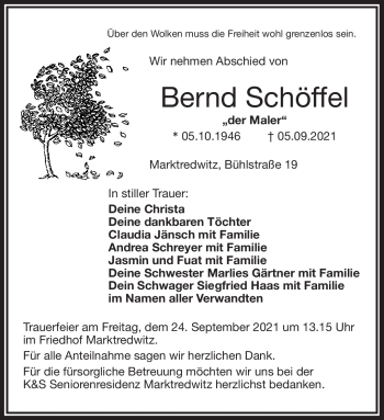 Traueranzeige von Bernd Schöffel von Frankenpost