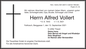 Traueranzeige von Alfred Vollert von Frankenpost