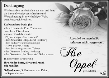 Traueranzeige von Ilse Oppel von Südthüringer Presse