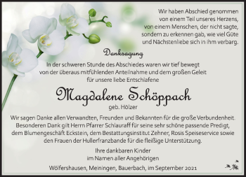 Traueranzeige von Magdalene Schöppach von Südthüringer Presse