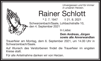 Traueranzeige von Rainer Schlott von Frankenpost