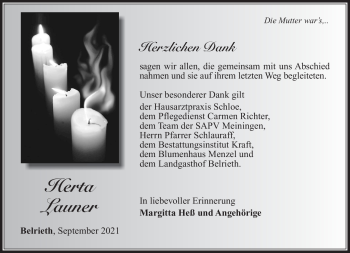 Traueranzeige von Herta Launer von Südthüringer Presse