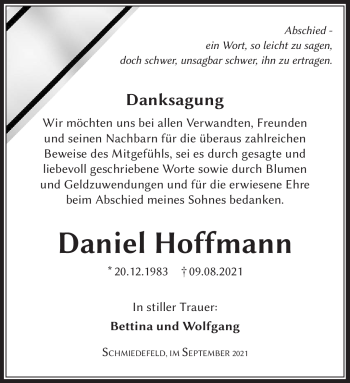 Traueranzeige von Daniel Hoffmann von Südthüringer Presse