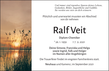 Traueranzeige von Ralf Veit von Südthüringer Presse