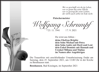 Traueranzeige von Wolfgang Schrumpf von Südthüringer Presse