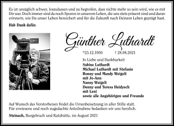 Traueranzeige von Günther Luthardt von Südthüringer Presse