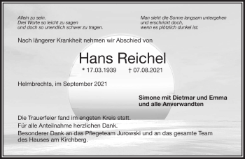 Traueranzeige von Hans Reichel von Frankenpost
