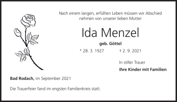 Traueranzeige von Ida Menzel von Neue Presse Coburg