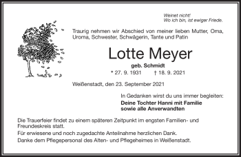 Traueranzeige von Lotte Meyer von Frankenpost