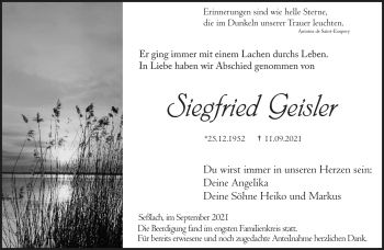 Traueranzeige von Siegfried Geisler von Neue Presse Coburg