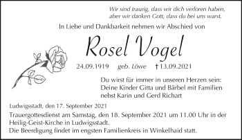 Traueranzeige von Rosel Vogel von Neue Presse Coburg