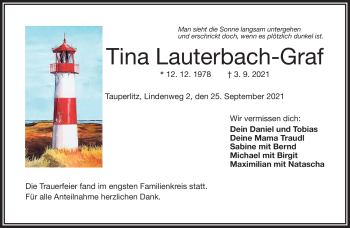 Traueranzeige von Tina Lauterbach-Graf von Frankenpost