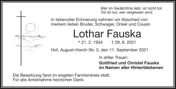 Traueranzeige von Lothar Fauska von Frankenpost