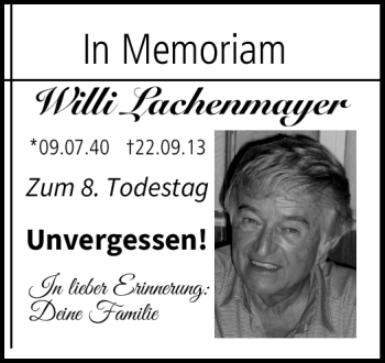 Traueranzeige von Willi Lachenmayer von Neue Presse Coburg