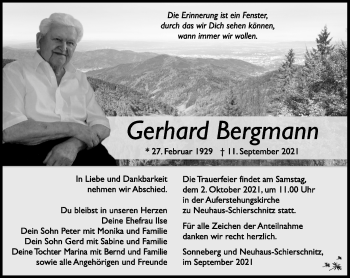 Traueranzeige von Gerhard Bergmann von Südthüringer Presse