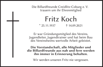 Traueranzeige von Fritz Koch von Neue Presse Coburg