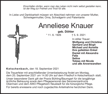 Traueranzeige von Anna Knauer von Neue Presse Coburg