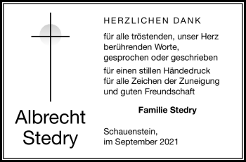 Traueranzeige von Albrecht Stedry von Frankenpost