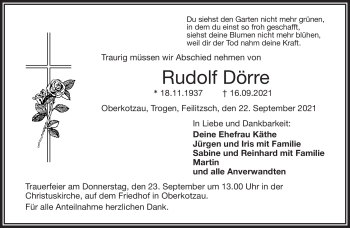 Traueranzeige von Rodolf Dörre von Frankenpost