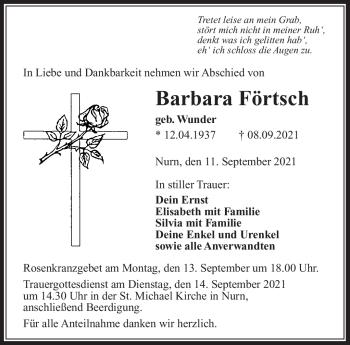 Traueranzeige von Barbara Förtsch von Neue Presse Coburg