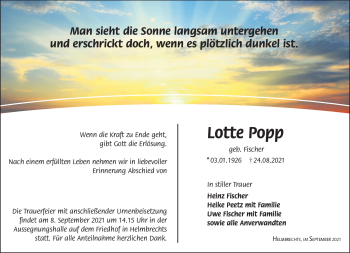 Traueranzeige von Lotte Popp von Frankenpost