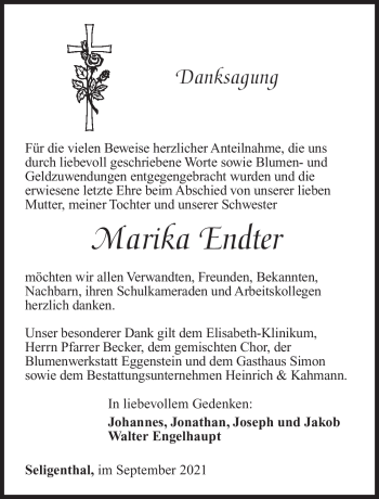 Traueranzeige von Marika Endter von Südthüringer Presse