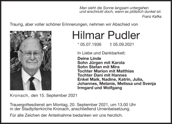 Traueranzeige von Hilmar Pudler von Neue Presse Coburg