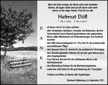 Traueranzeige von Helmut Döll von Südthüringer Presse