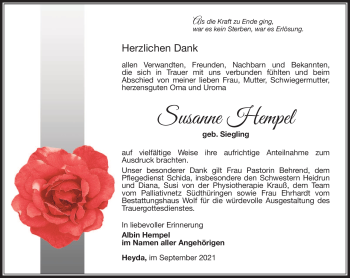 Traueranzeige von Susanne Hempel von Südthüringer Presse