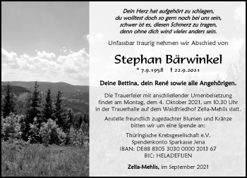 Traueranzeige von Stephan Bärwinkel von Südthüringer Presse