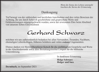 Traueranzeige von Gerhard Schwarz von Südthüringer Presse