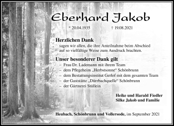 Traueranzeige von Eberhard Jakob von Südthüringer Presse