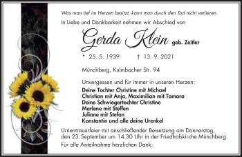 Traueranzeige von Gerda Klein von Frankenpost