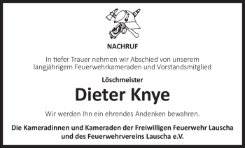 Traueranzeige von Dieter Knye von Südthüringer Presse