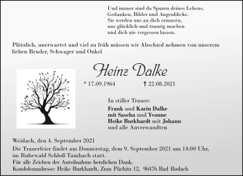Traueranzeige von Heinz Dalke von Neue Presse Coburg
