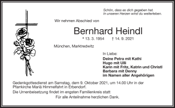 Traueranzeige von Bernhard Heindl von Frankenpost