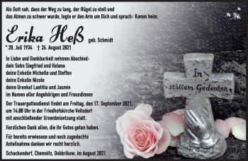 Traueranzeige von Erika Heß von Südthüringer Presse