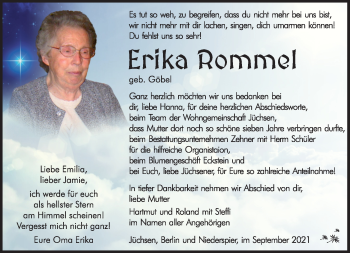 Traueranzeige von Erika Rommel von Südthüringer Presse