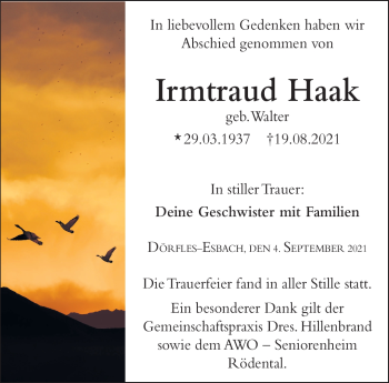 Traueranzeige von Irmtraud Haak von Neue Presse Coburg